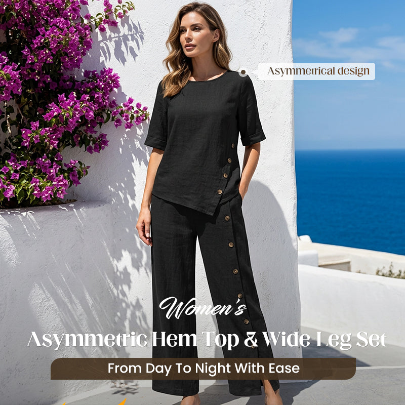 ✨Women's Irregular Hem Top & Wide Leg Pants Two - Piece Set