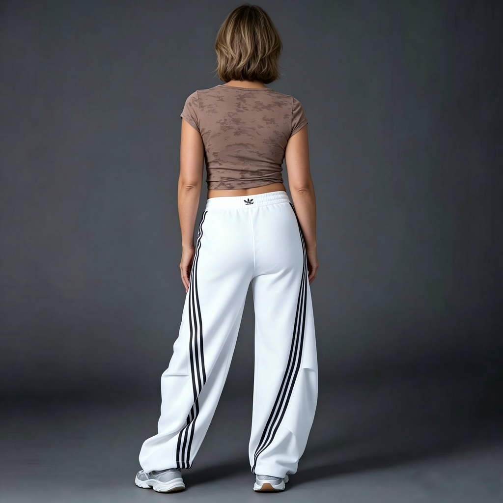 Women's Striped Wide‑Leg Sweatpants, Casual High Waist Drawstring Loose Fit Sport Trousers with Pockets for Daily Workout Streetwear