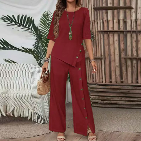 ✨Women's Irregular Hem Top & Wide Leg Pants Two - Piece Set