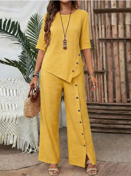 ✨Women's Irregular Hem Top & Wide Leg Pants Two - Piece Set