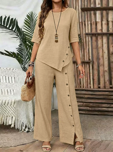 ✨Women's Irregular Hem Top & Wide Leg Pants Two - Piece Set