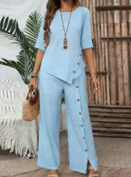 ✨Women's Irregular Hem Top & Wide Leg Pants Two - Piece Set