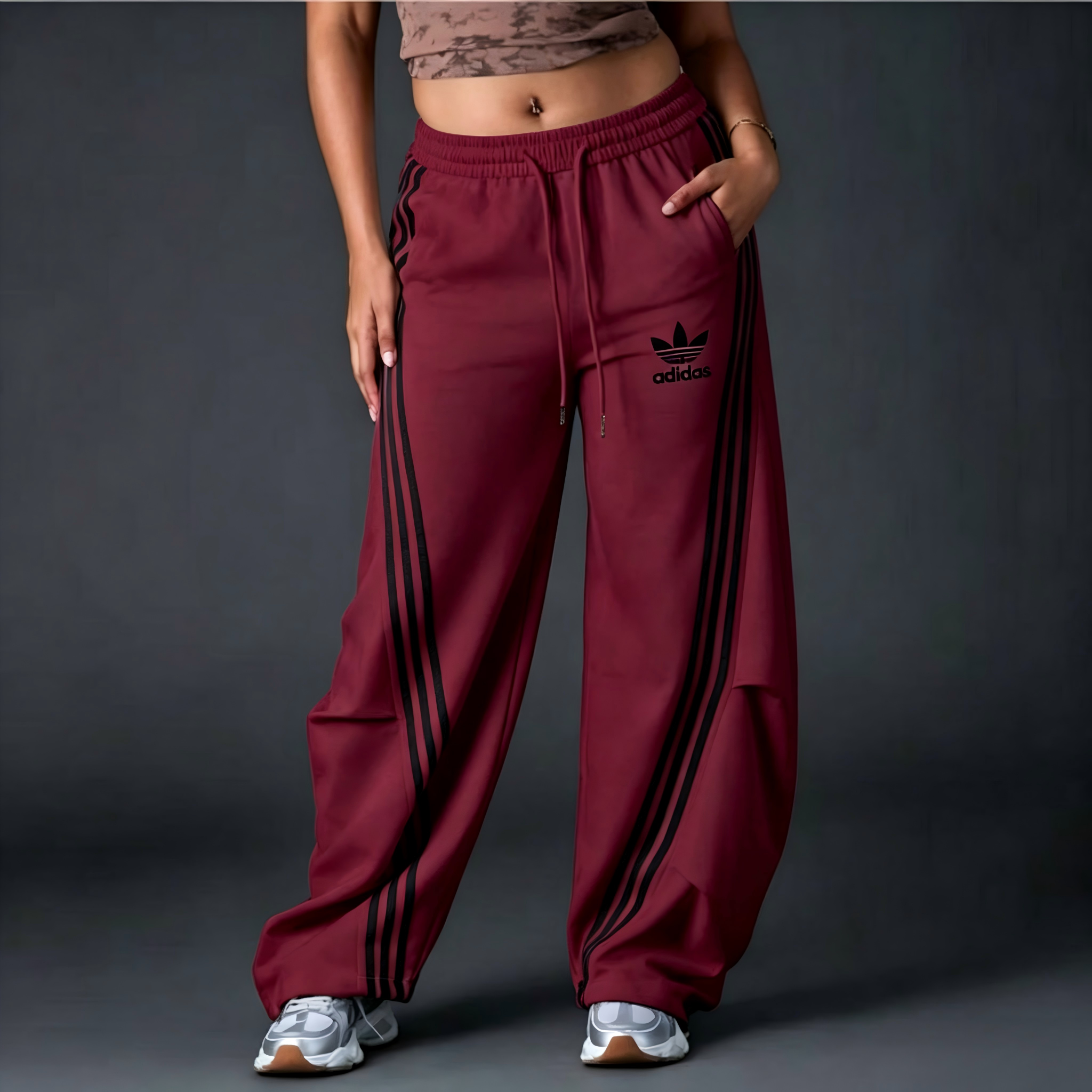 Women's Striped Wide‑Leg Sweatpants, Casual High Waist Drawstring Loose Fit Sport Trousers with Pockets for Daily Workout Streetwear