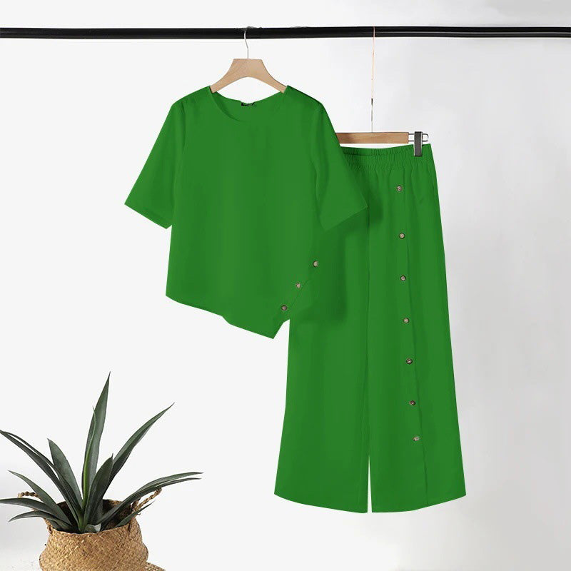 ✨Women's Irregular Hem Top & Wide Leg Pants Two - Piece Set